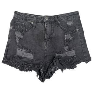 Mossimo black denim jean shorts distressed cutoff hem high rise 4/27